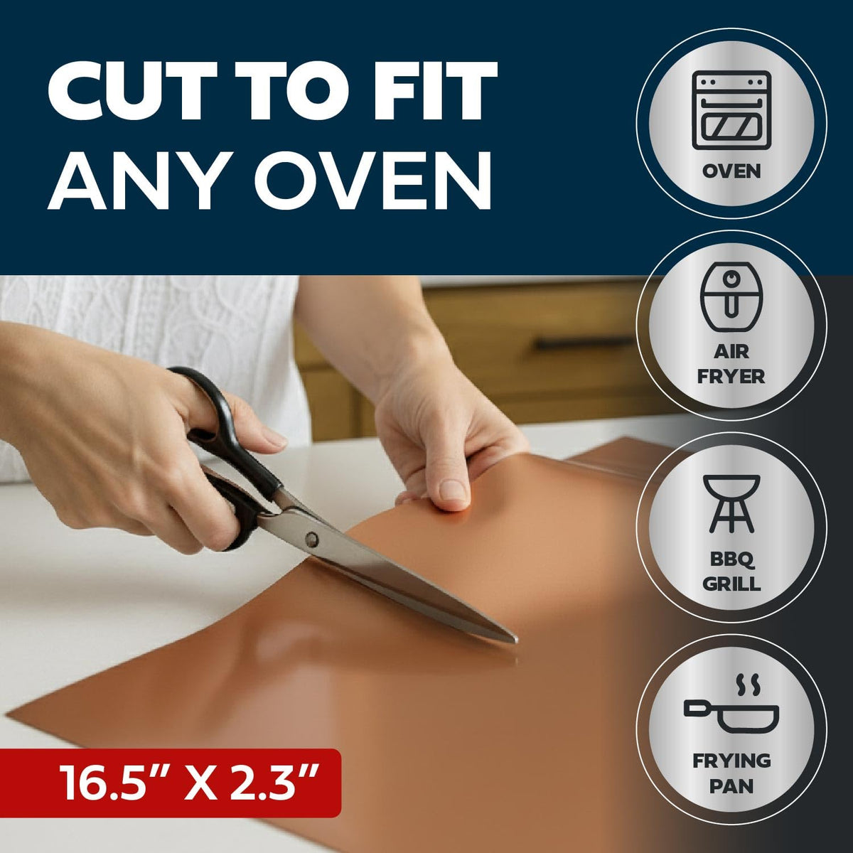 Cooks Innovations mat shields the oven floor from drips and baked-on messes.