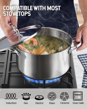 Cooks Standard 18-10 stainless steel stockpot side view highlights premium materials.