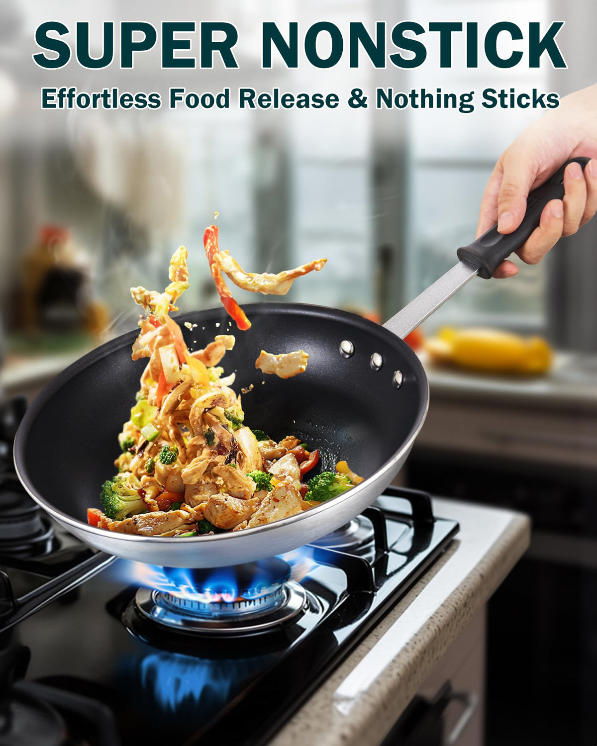 Cooks Standard silicone grip stays cool for safer sautéing.