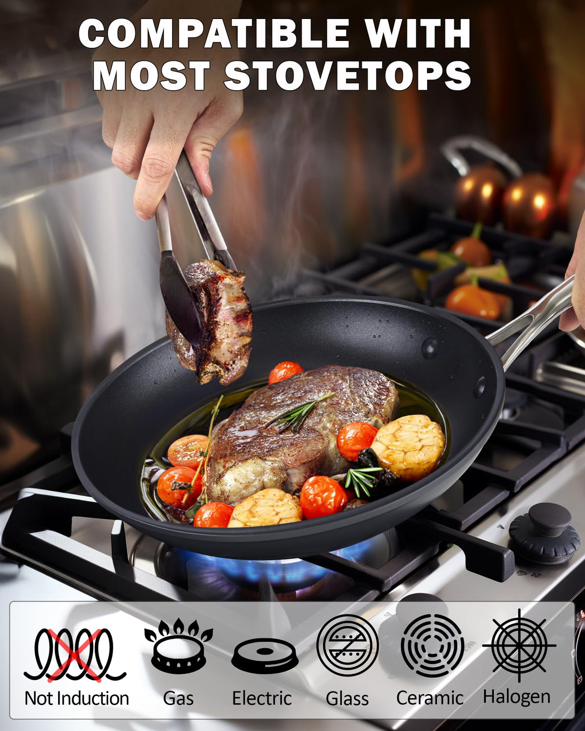 Cooks Standard hard anodized nonstick fry pan with sturdy handle for comfortable cooking.