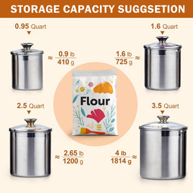 Cooks Standard 2.5 qt stainless steel canister with lid for flour storage