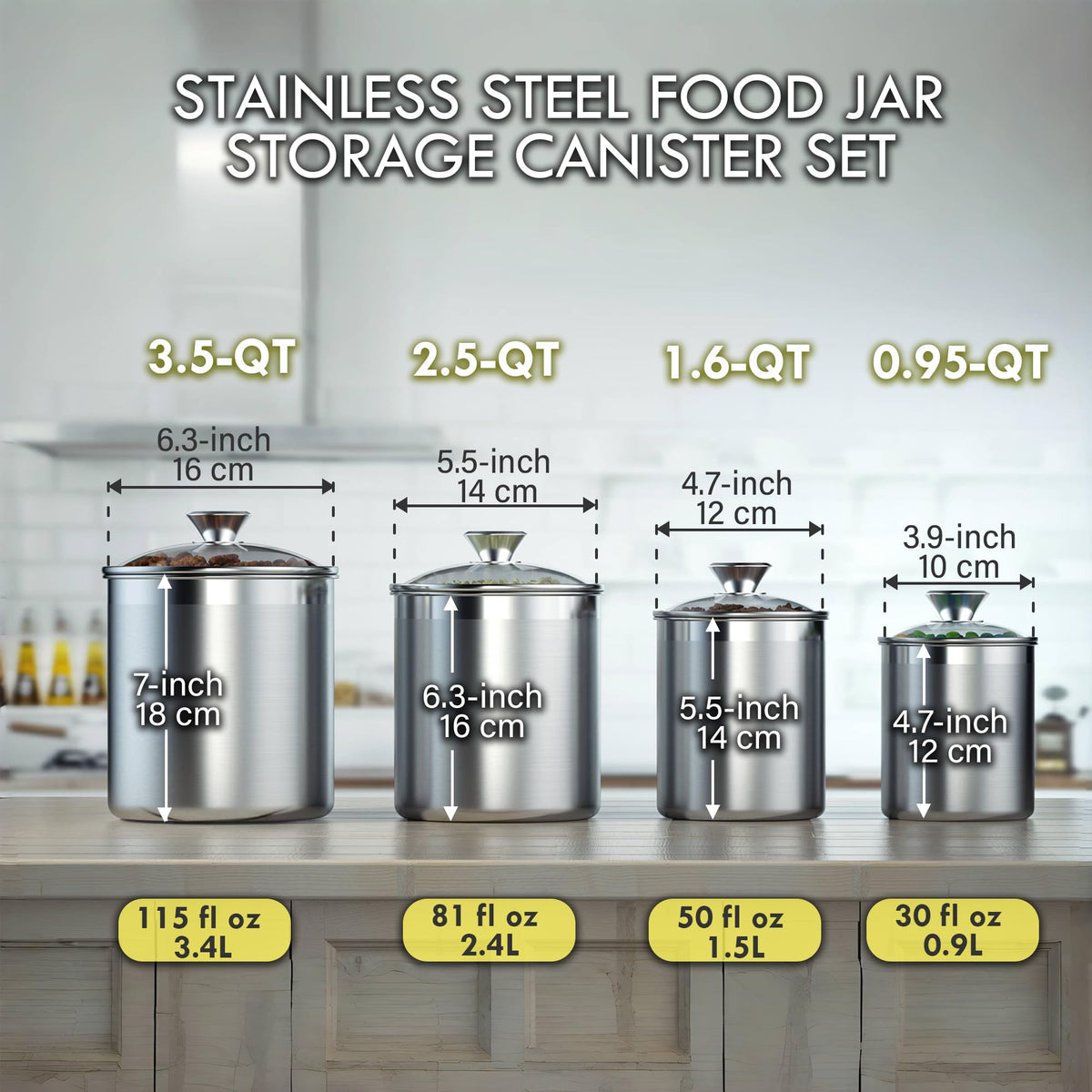Cooks Standard 3.5 qt stainless steel canister with lid for bulk dry items