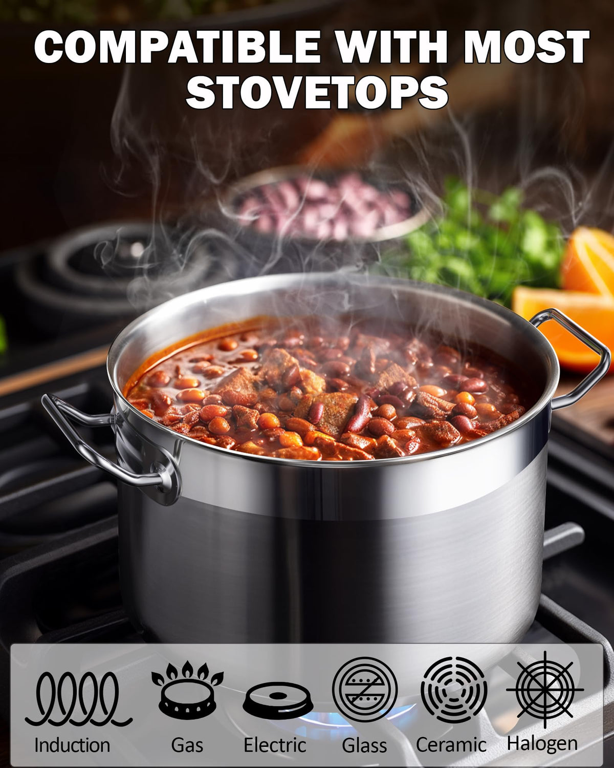 Cooks Standard stock pot with ergonomic slim handle.