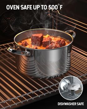 Cooks Standard stockpot drip-free pour spout keeps transfers tidy.