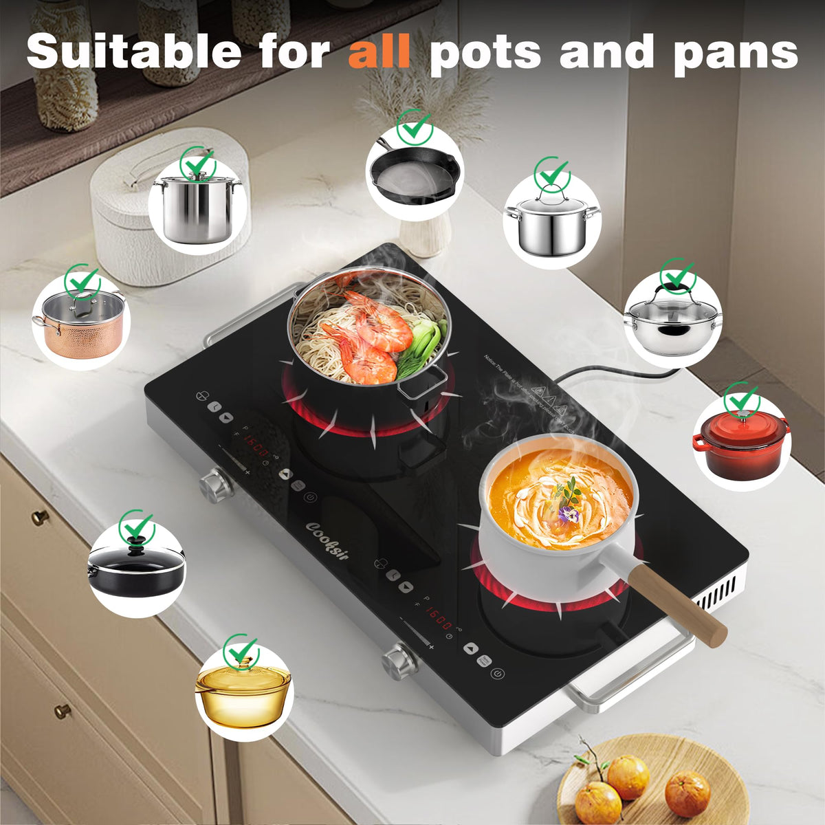 Cooksir 110V plug-in setup offers easy, tool-free installation.