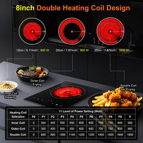 Cooktao 1800W infrared heating for fast preheating and efficient cooking.