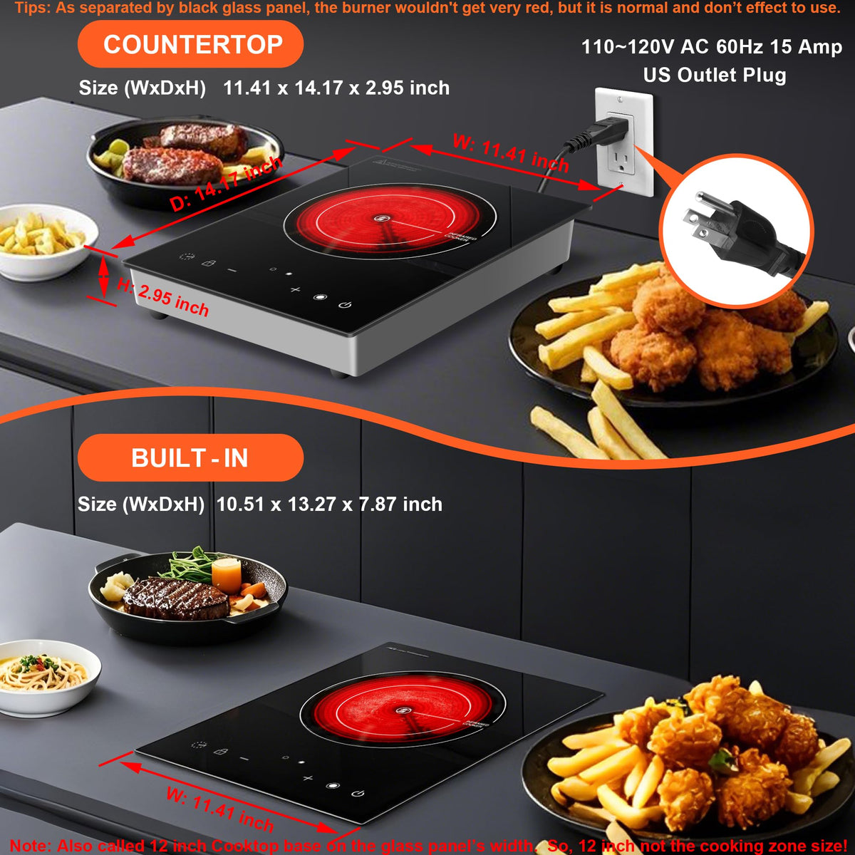 Cooktao easy-clean black crystal glass surface makes wiping simple.