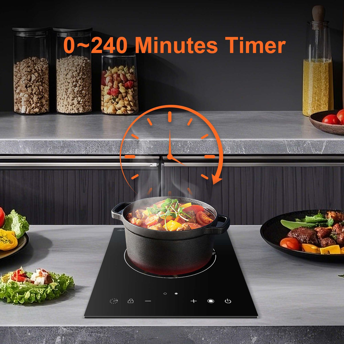 Cooktao multi-function burner supports frying, slow cooking, and warming.