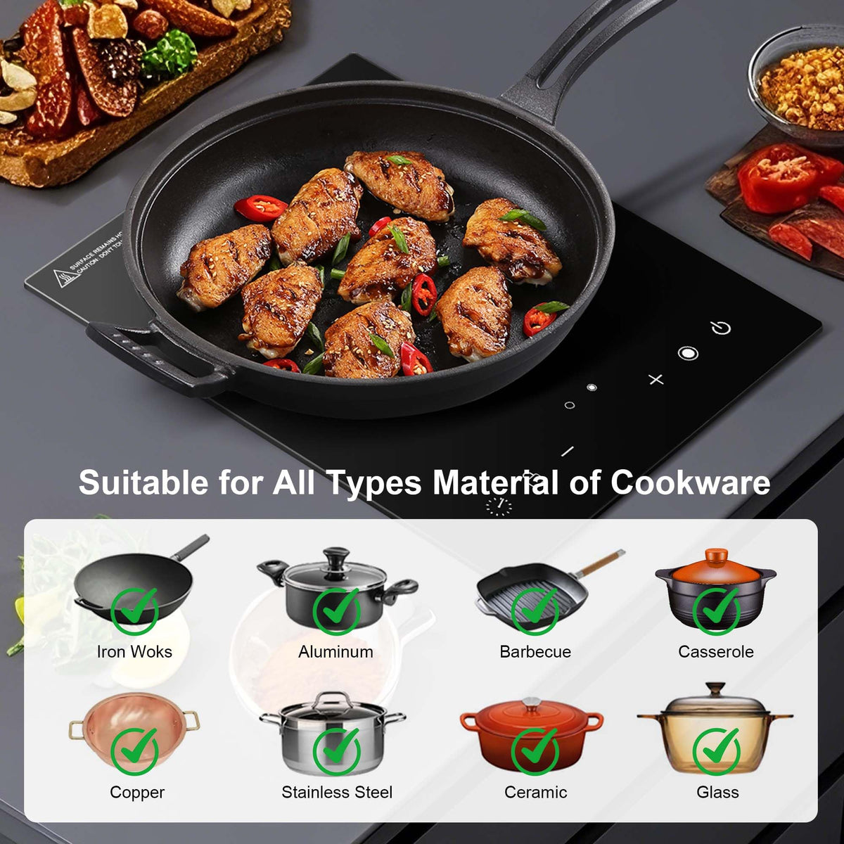 Cooktao US plug and countertop or built-in installation for flexible kitchens.