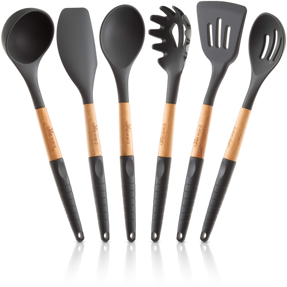 Cookward silicone utensils set with heat resistance for everyday cooking and wooden handles
