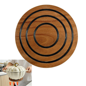 COOKWIN 8-inch magnetic trivet top view shows smooth acacia wood protecting counters