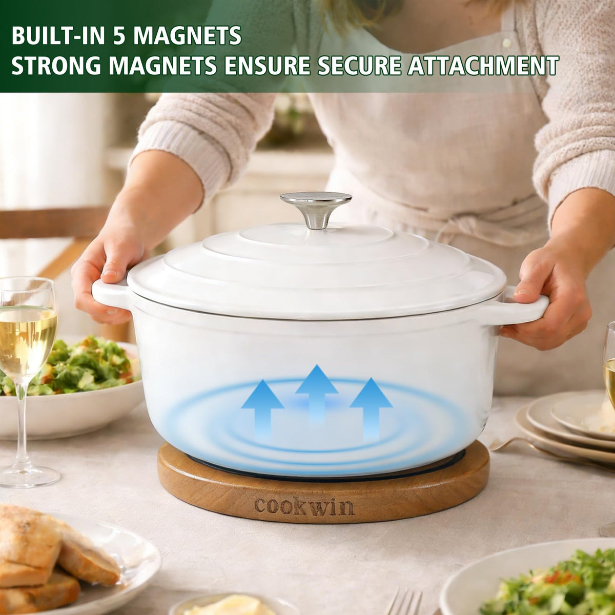 COOKWIN acacia wood trivet close-up highlights durable warp-resistant grain