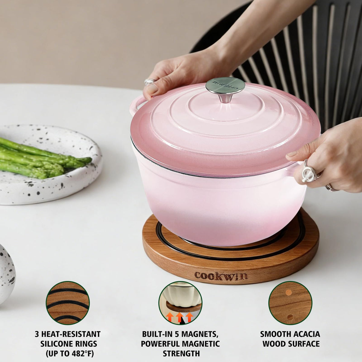 COOKWIN trivet supports heavy cast iron cookware without slipping