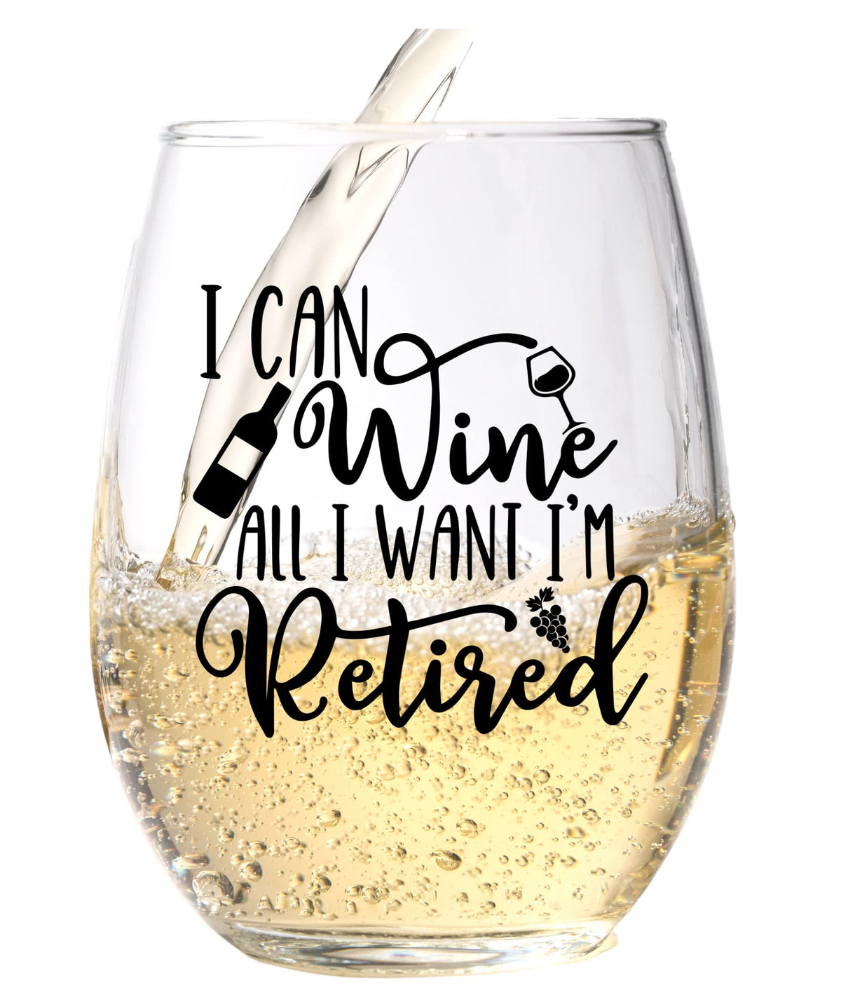 COOL AF retirement wine glass held at a dinner table for a relaxing evening