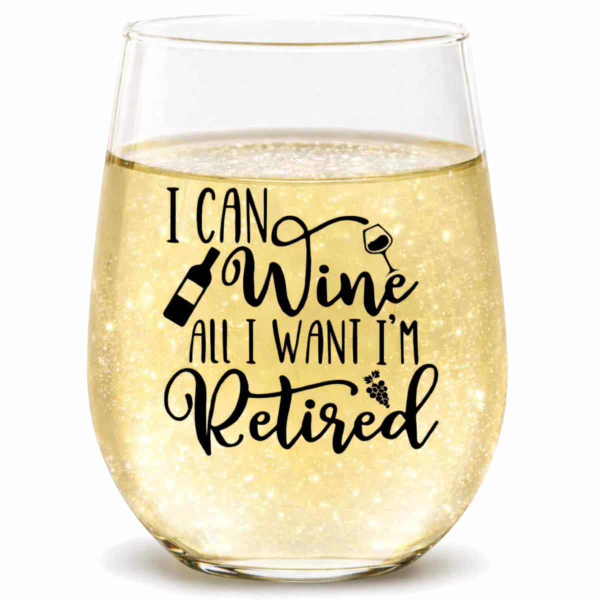COOL AF retirement wine glass front view with message, perfect for celebratory toasts