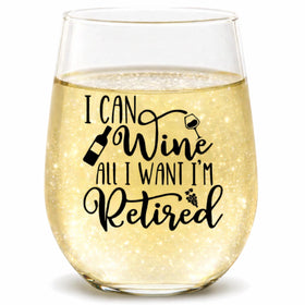 COOL AF retirement wine glass front view with message, perfect for celebratory toasts
