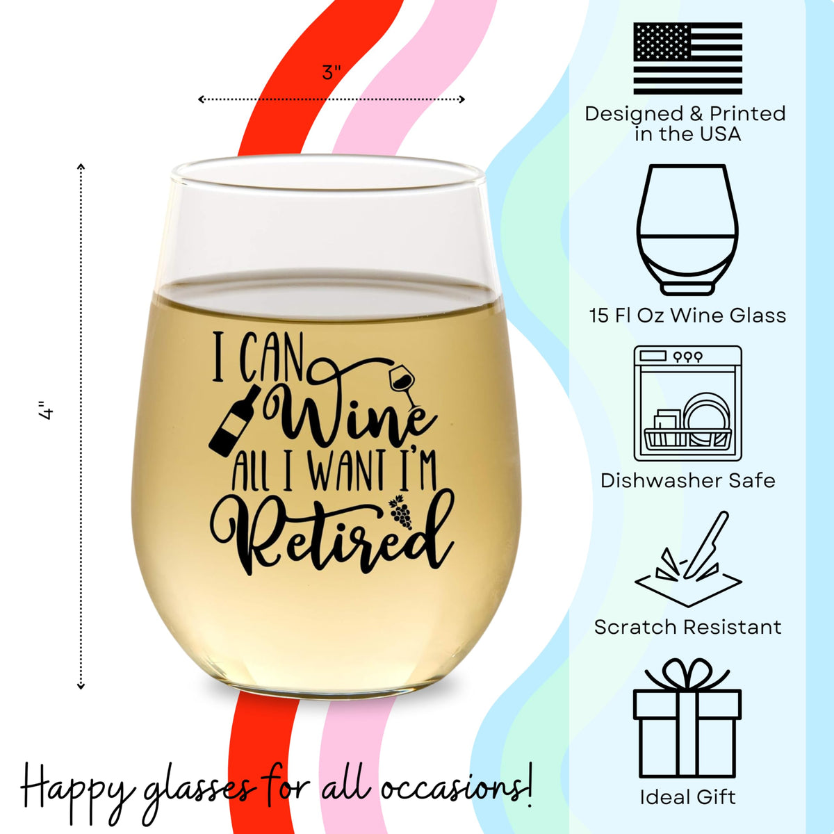 COOL AF retirement wine glass made in the USA, durable for everyday use