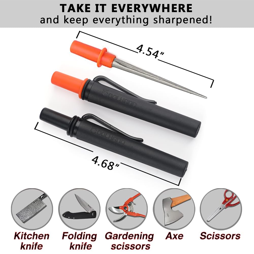 Cool Hand sharpener serrated blade sharpening close-up showcasing tapered diamond action.