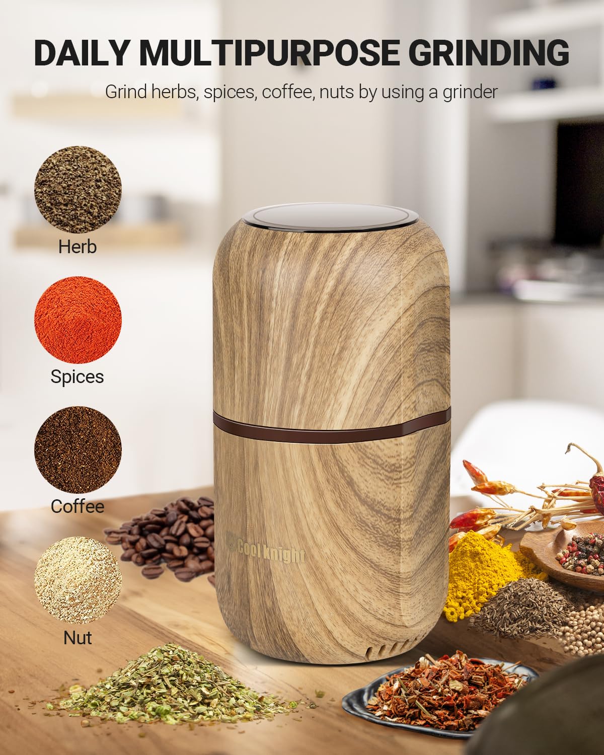 COOL KNIGHT Grinder operates at 30,000 rpm for quick results.