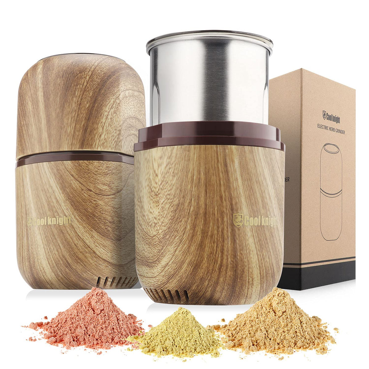 COOL KNIGHT Electric Grinder with large-capacity visual lid for one-handed control.