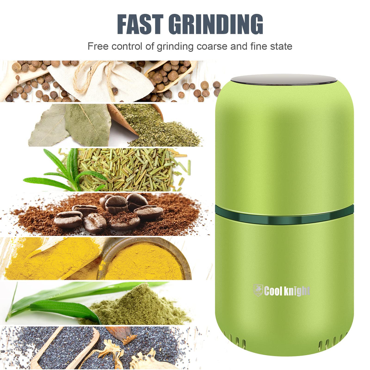 COOL KNIGHT grinder with 304 stainless steel inner tank for durability.