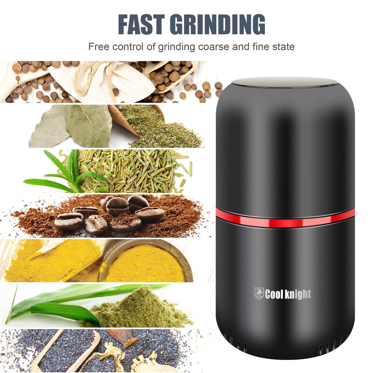 COOL KNIGHT grinder features 304 stainless steel interior for durability.