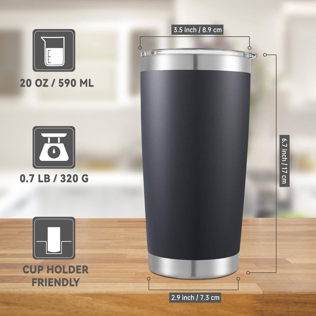 Cool Yoleb 20oz tumbler designed to fit most car cup holders.