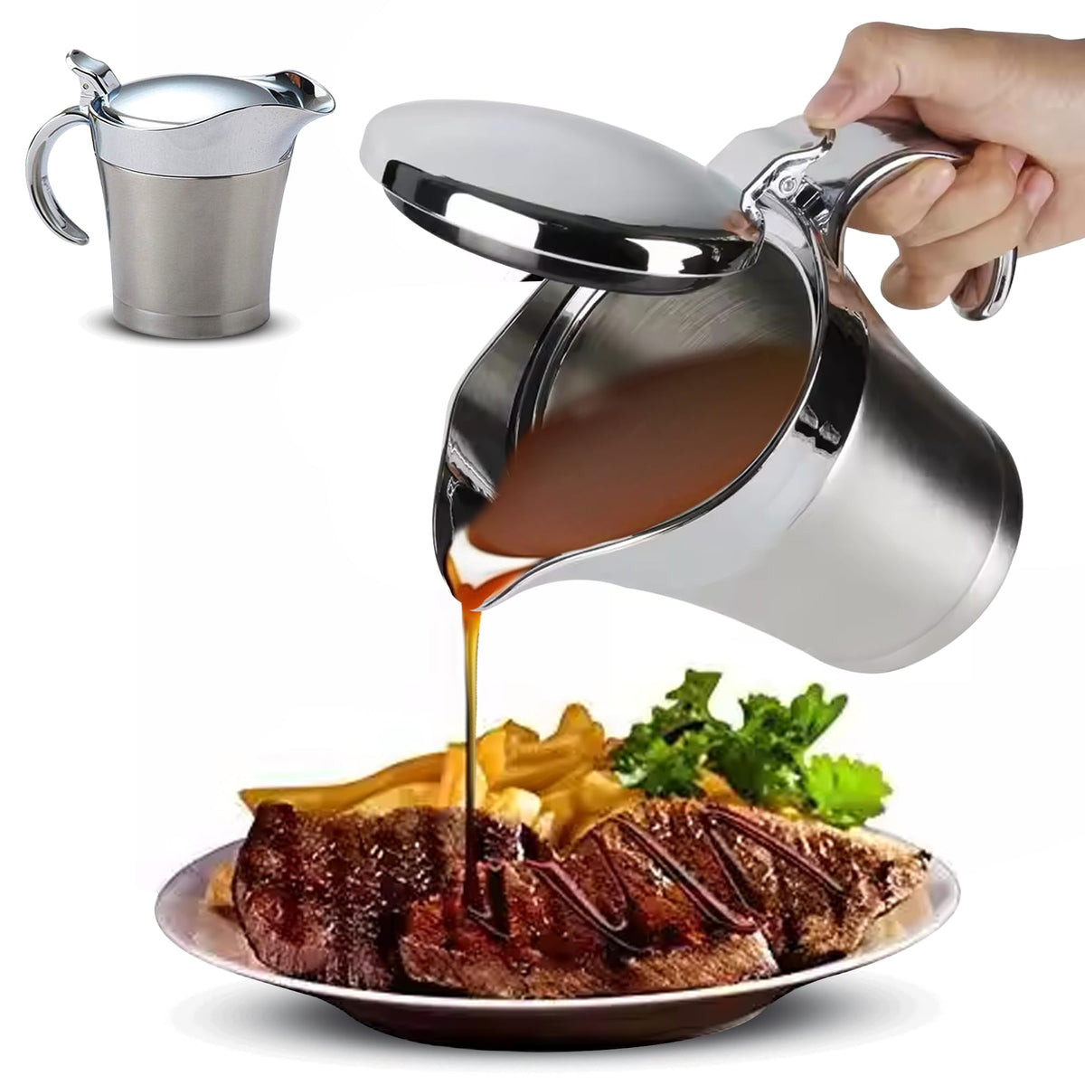 Coolab gravy boat with lid for clean, controlled serving at the table