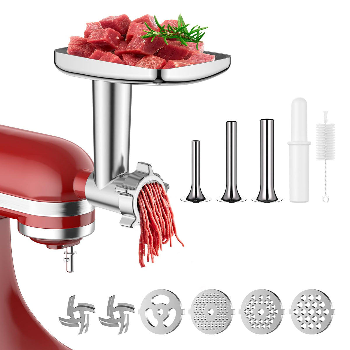 Coolcook meat grinder attachment for KitchenAid, ready for versatile grinding tasks.