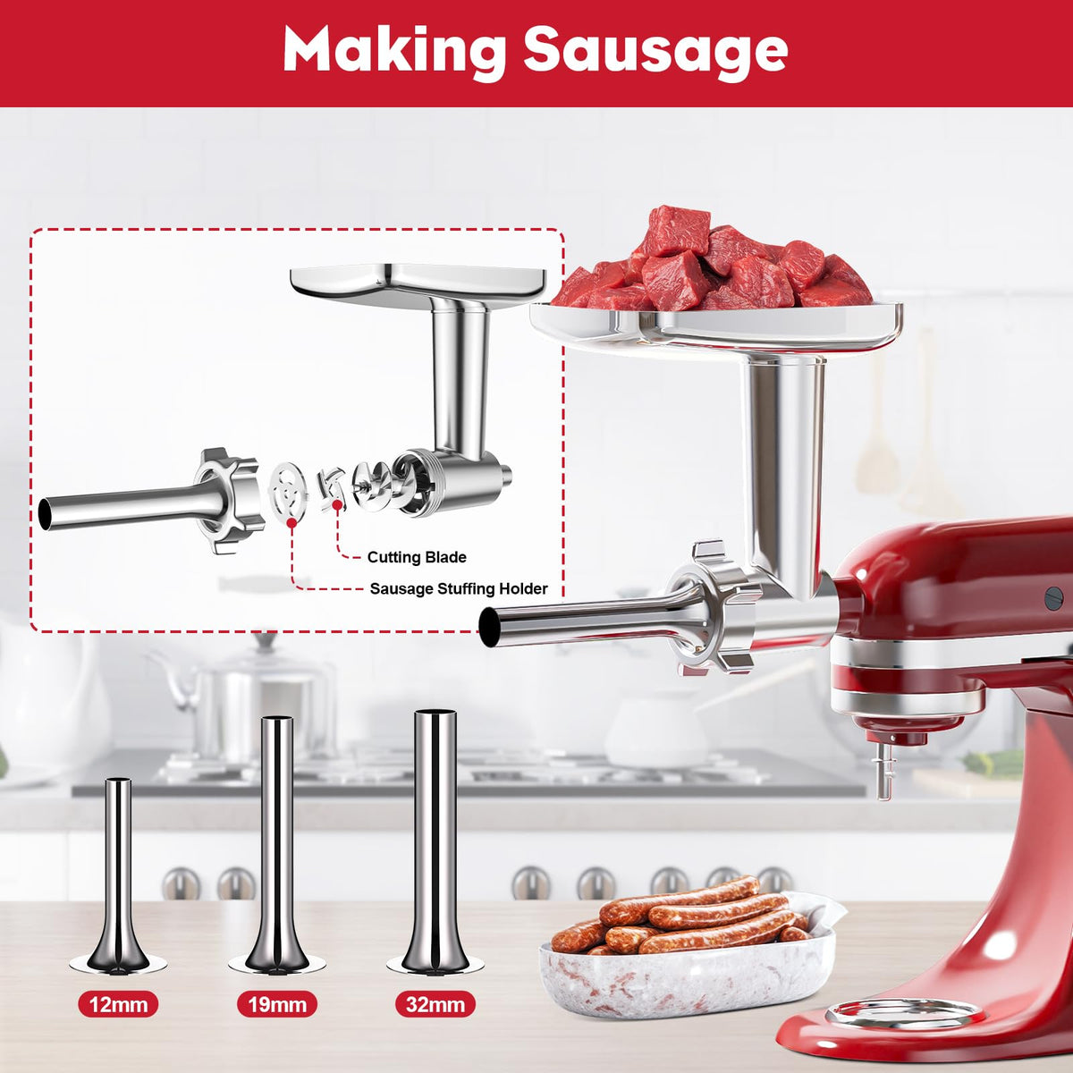 Coolcook sausage stuffing tubes included for varied sausage sizes.