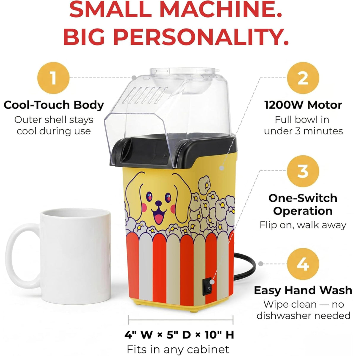 Cooler Concepts healthy hot-air popcorn popper delivering oil-free, light snacks.