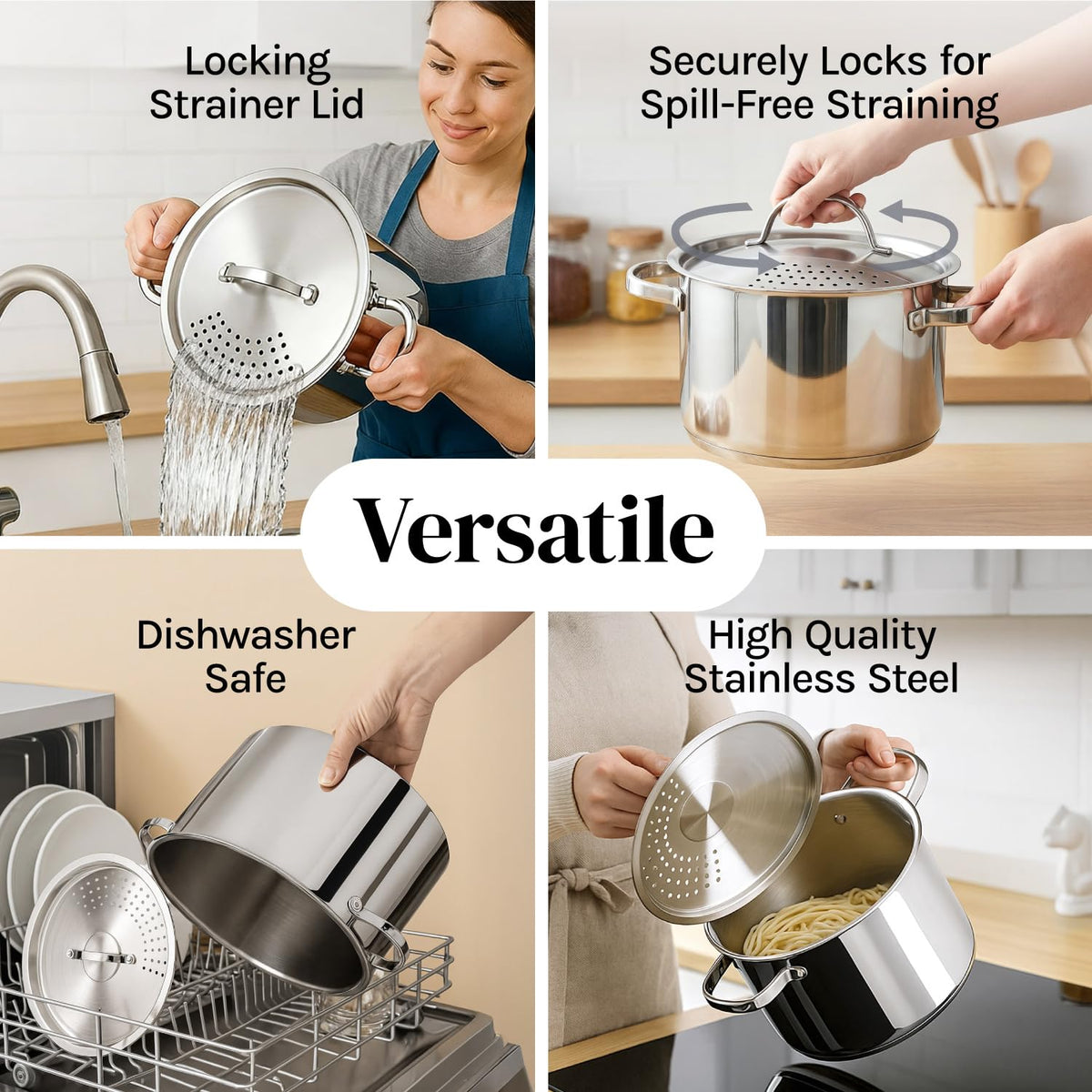 Cooler Concepts induction-ready stainless pot heats evenly on all stovetops.