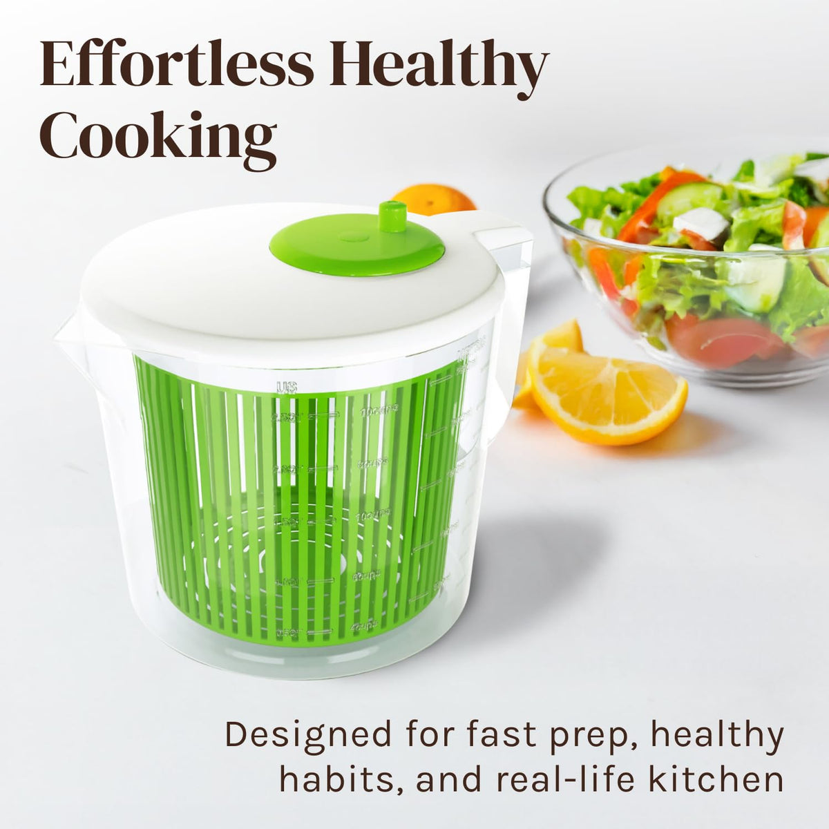 Cooler Kitchen clear outer bowl with measuring marks for portions and pouring.