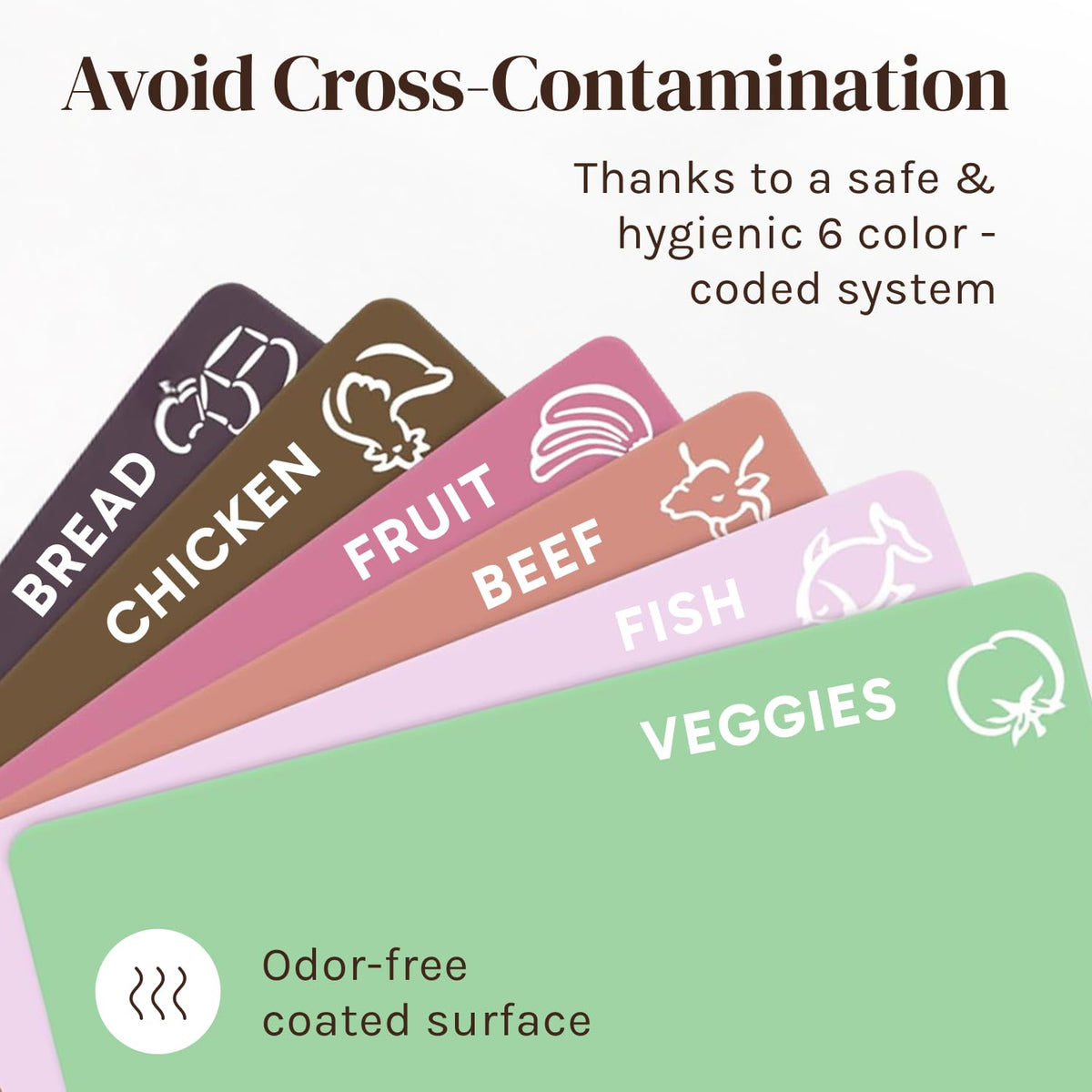 Cooler Kitchen color-coded mats help prevent cross-contamination.