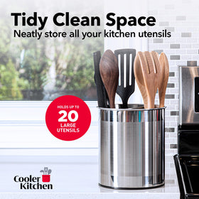 Cooler Kitchen countertop stainless-steel caddy adds durable utensil storage to any kitchen.