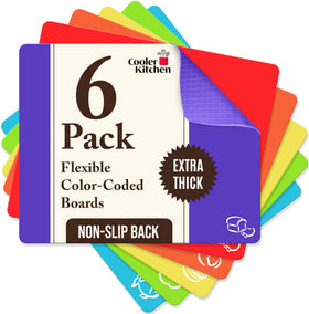 Cooler Kitchen extra-thick color-coded cutting mats for organized prep and cross-contact control.
