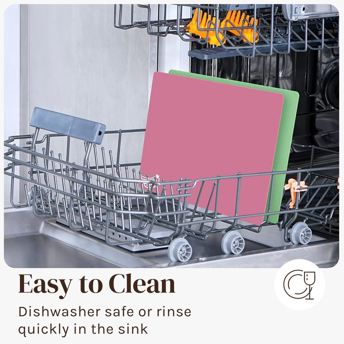 Cooler Kitchen pastel mats suit kosher and vegetarian kitchens.