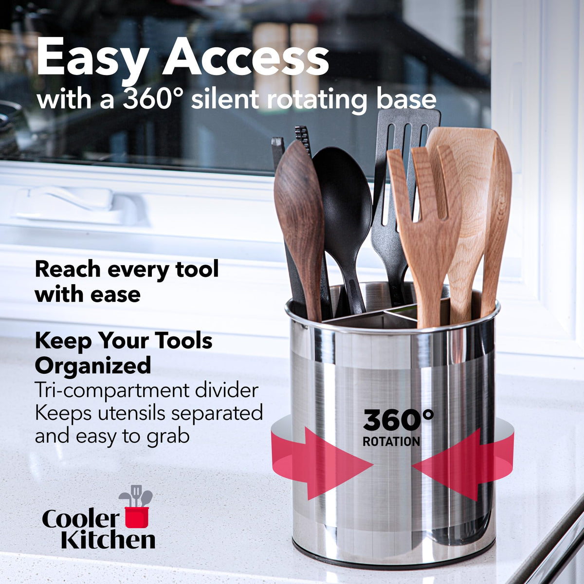 Cooler Kitchen sturdy no-tip weighted base prevents tipping during busy cooking.