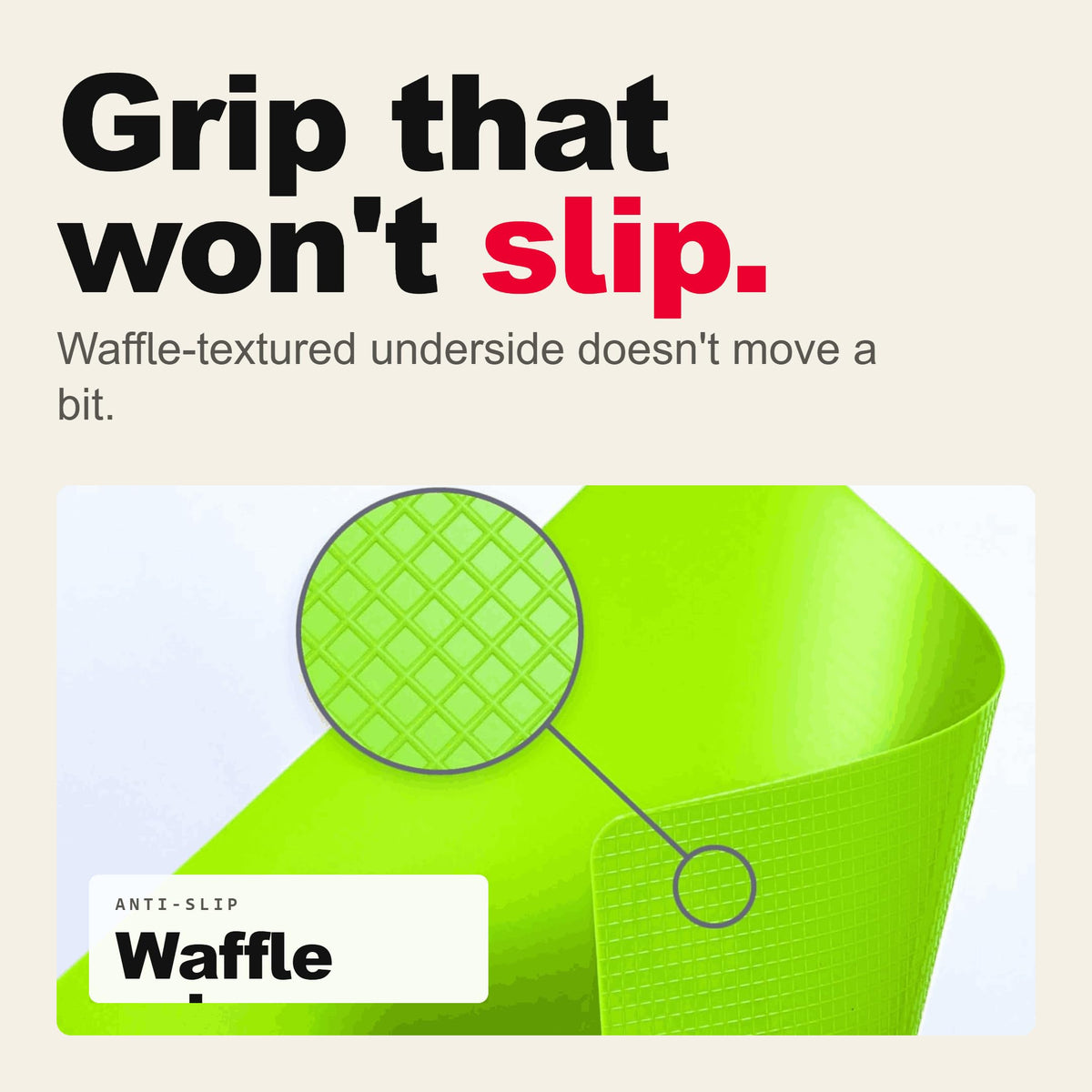 Cooler Kitchen waffle-grip bottom prevents slipping on counters during chopping.