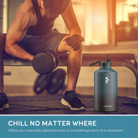 Coolflask 128oz gallon bottle durable steel ready for rugged use.