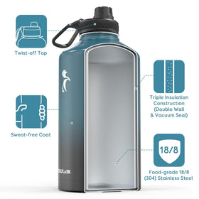 Coolflask 128oz gallon bottle with triple lids shown for versatile sipping.