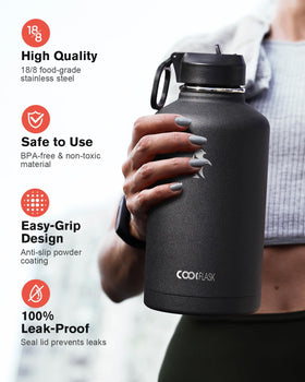 Coolflask spout lid in-use for hot beverages
