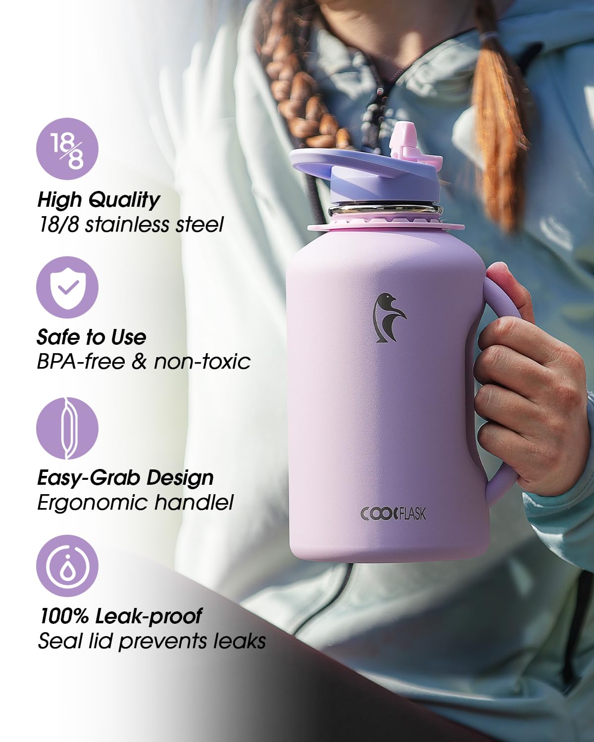 Coolflask dual lids straw and spout for flexible sipping