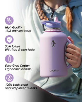 Coolflask dual lids straw and spout for flexible sipping