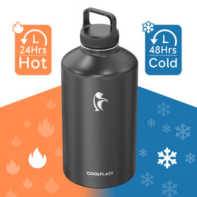 Coolflask stainless steel construction keeps drinks cold longer during outdoor hikes.