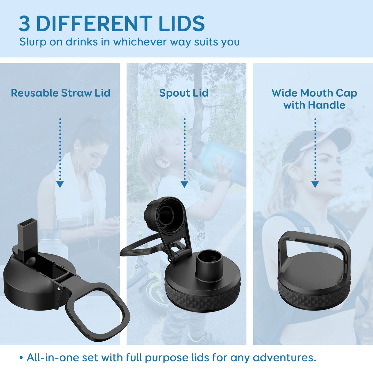 Coolflask straw lid for easy sipping on hot or cold drinks.