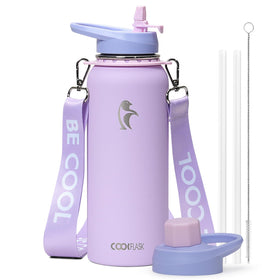 Coolflask Lavender 40 oz bottle from the front for all-day hydration on the go.