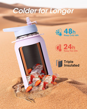 Coolflask Lavender 40 oz bottle side view highlighting travel-friendly form.