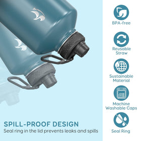 Coolflask Samurai Cyan bottle close-up highlighting durable stainless steel.