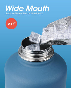 Coolflask wide-mouth stainless steel bottle ready for ice and easy cleaning.